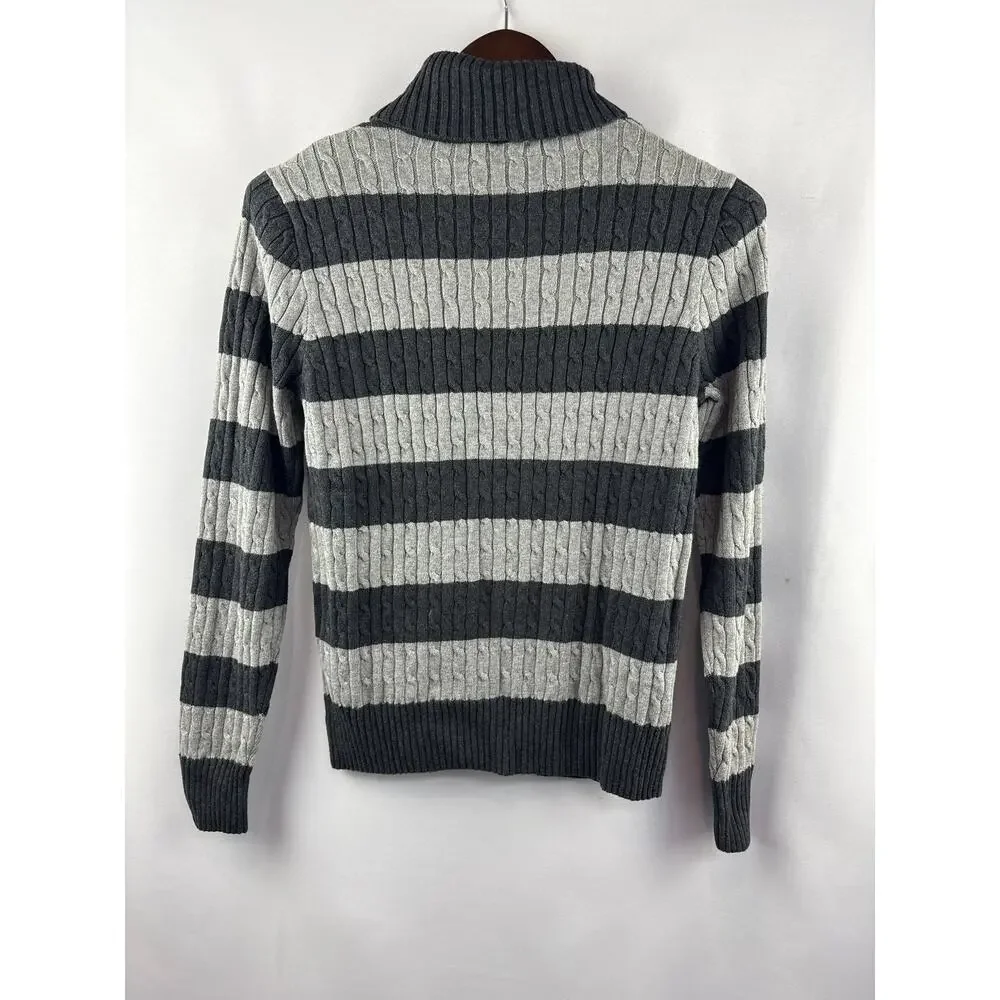 Women’s Jeanne Pierre Medium Charcoal & Heather Gray Stripe Sweater
